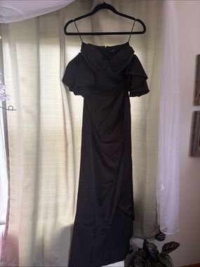Express Black One-Shoulder Ruffle Evening Dress